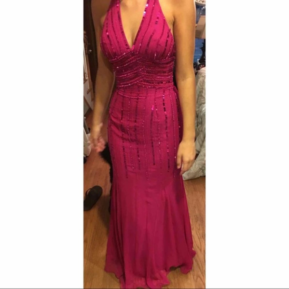 Sean Collection Fuschia Sequin A-Line Prom Dress - image 1